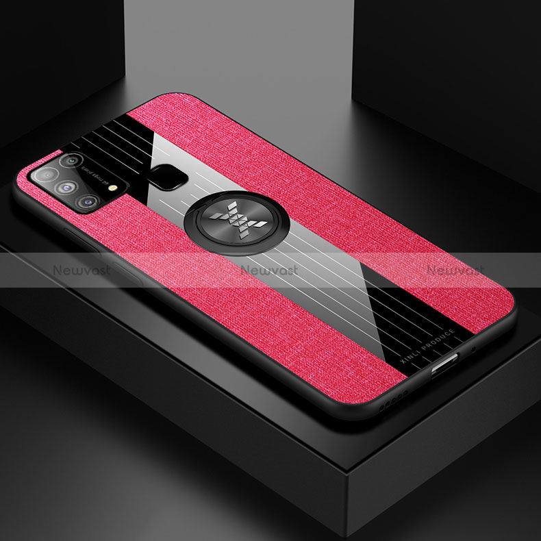 Ultra-thin Silicone Gel Soft Case Cover with Magnetic Finger Ring Stand X01L for Samsung Galaxy M31 Prime Edition Red