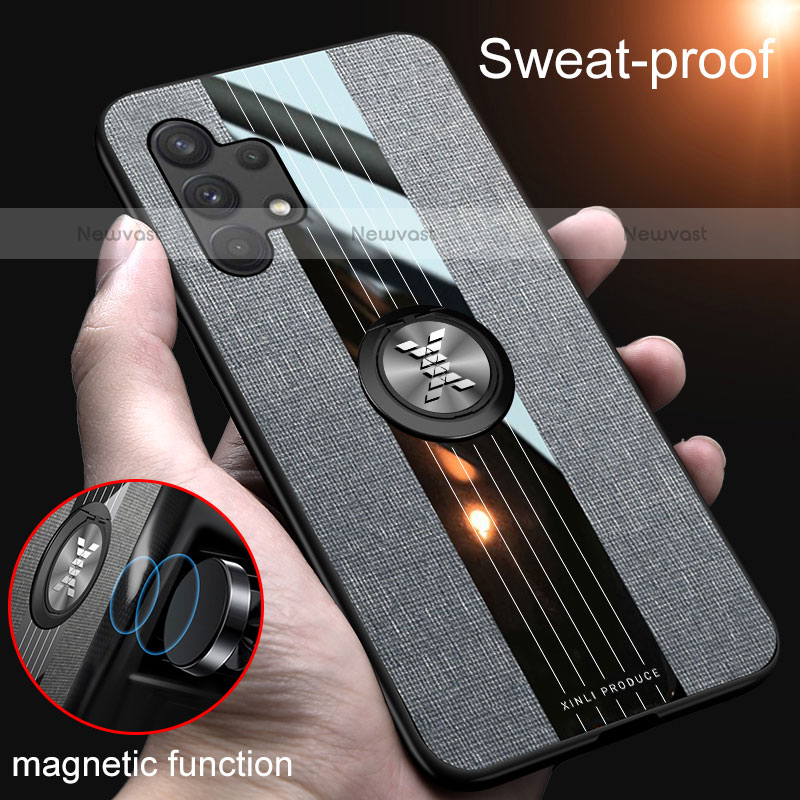 Ultra-thin Silicone Gel Soft Case Cover with Magnetic Finger Ring Stand X01L for Samsung Galaxy M32 5G