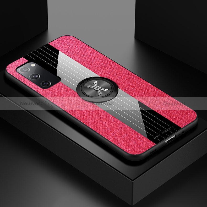 Ultra-thin Silicone Gel Soft Case Cover with Magnetic Finger Ring Stand X01L for Samsung Galaxy S20 FE 5G Red