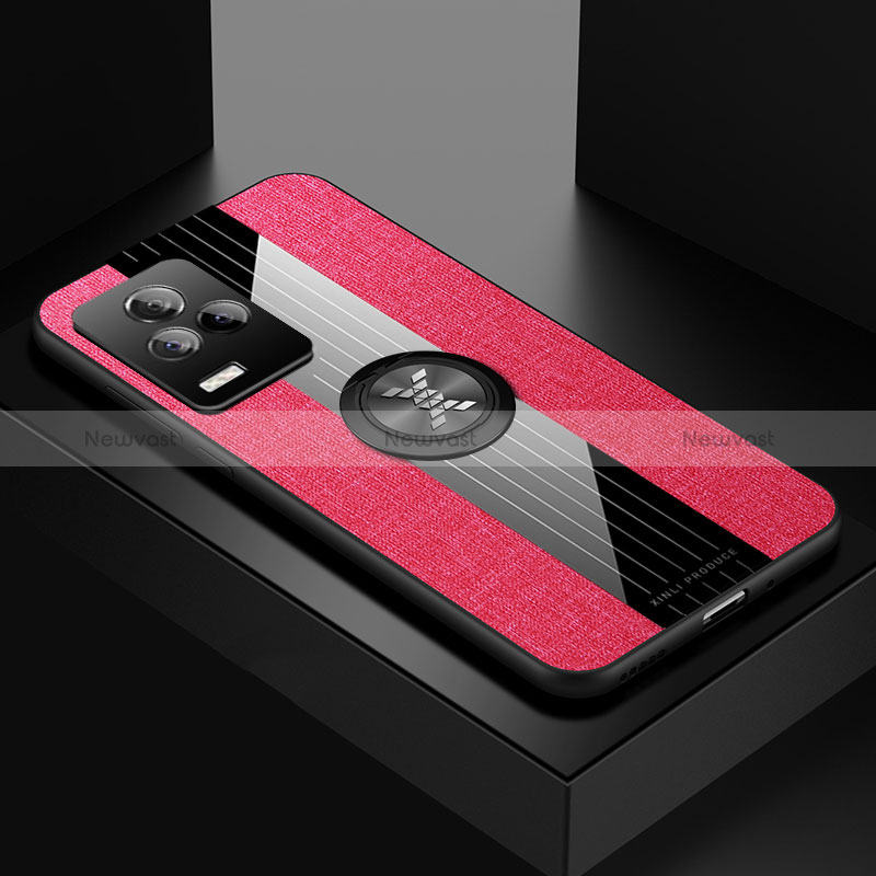 Ultra-thin Silicone Gel Soft Case Cover with Magnetic Finger Ring Stand X01L for Vivo iQOO 7 5G Red