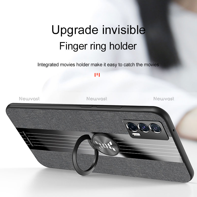 Ultra-thin Silicone Gel Soft Case Cover with Magnetic Finger Ring Stand X01L for Vivo iQOO Neo5 5G