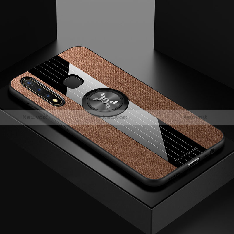 Ultra-thin Silicone Gel Soft Case Cover with Magnetic Finger Ring Stand X01L for Vivo iQOO U3 4G Brown