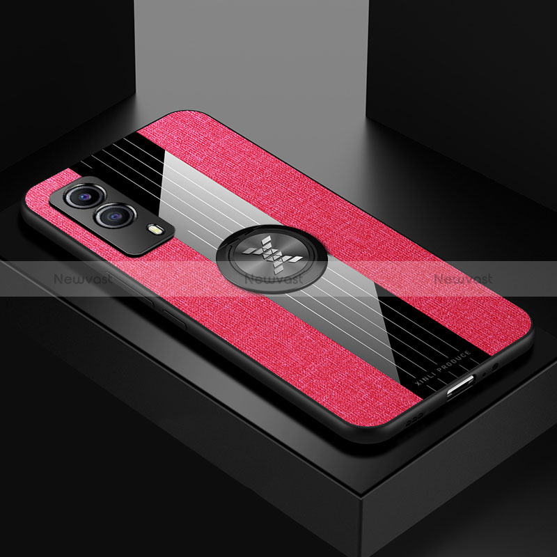 Ultra-thin Silicone Gel Soft Case Cover with Magnetic Finger Ring Stand X01L for Vivo iQOO Z5x 5G Red