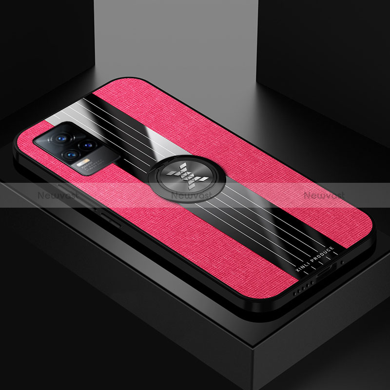 Ultra-thin Silicone Gel Soft Case Cover with Magnetic Finger Ring Stand X01L for Vivo V21e 4G