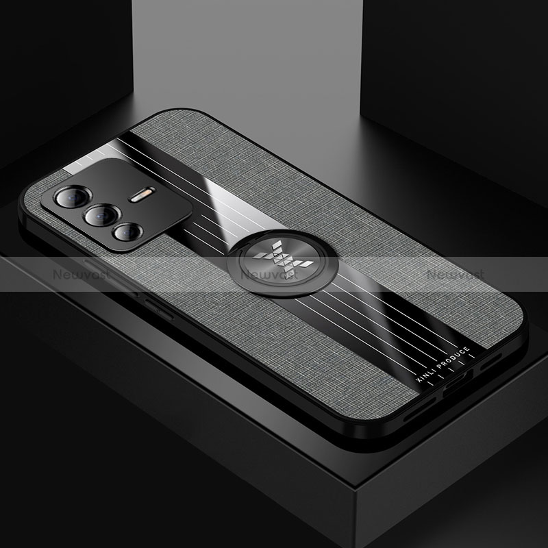 Ultra-thin Silicone Gel Soft Case Cover with Magnetic Finger Ring Stand X01L for Vivo V23 5G Gray