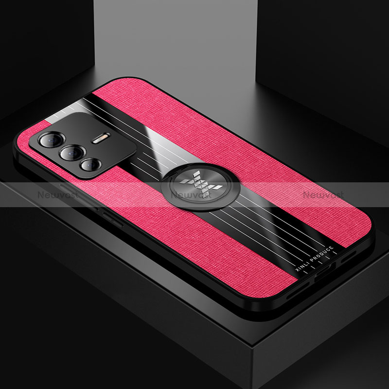 Ultra-thin Silicone Gel Soft Case Cover with Magnetic Finger Ring Stand X01L for Vivo V23 5G Red