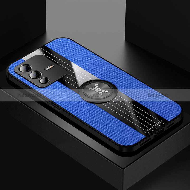 Ultra-thin Silicone Gel Soft Case Cover with Magnetic Finger Ring Stand X01L for Vivo V23 Pro 5G Blue