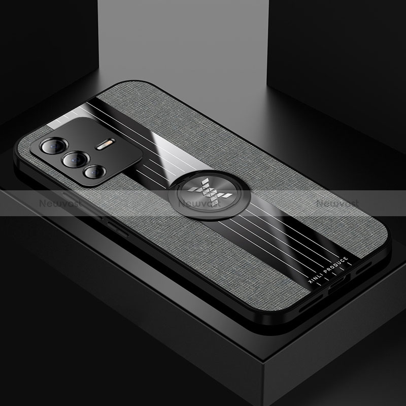 Ultra-thin Silicone Gel Soft Case Cover with Magnetic Finger Ring Stand X01L for Vivo V23 Pro 5G Gray