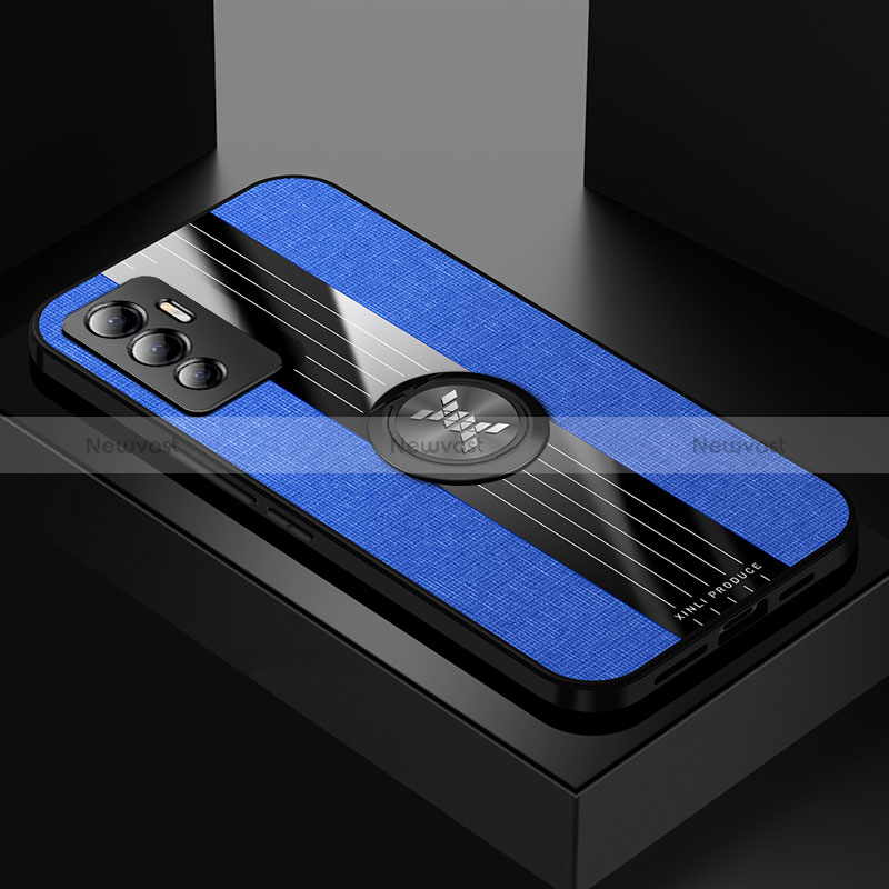 Ultra-thin Silicone Gel Soft Case Cover with Magnetic Finger Ring Stand X01L for Vivo V23e Blue