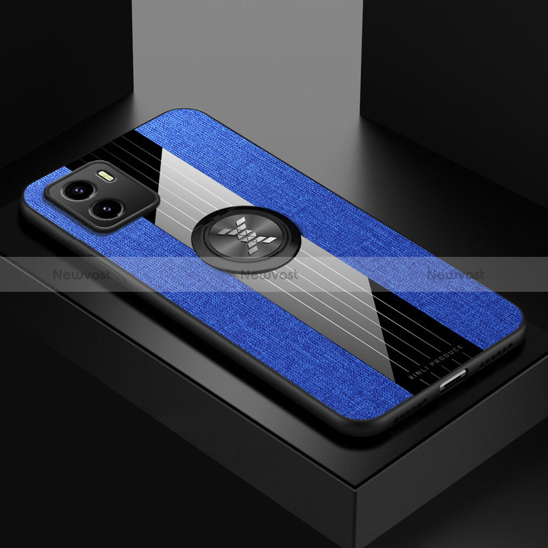 Ultra-thin Silicone Gel Soft Case Cover with Magnetic Finger Ring Stand X01L for Vivo Y01 Blue