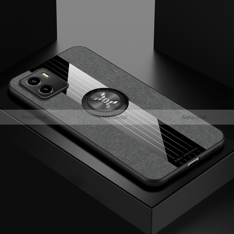 Ultra-thin Silicone Gel Soft Case Cover with Magnetic Finger Ring Stand X01L for Vivo Y01 Gray