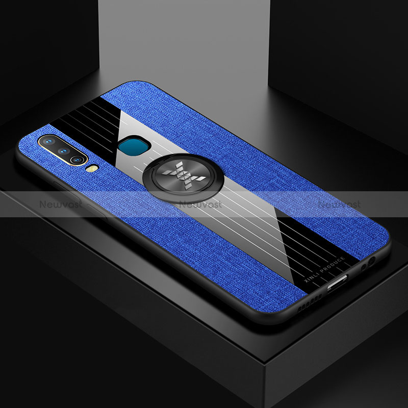 Ultra-thin Silicone Gel Soft Case Cover with Magnetic Finger Ring Stand X01L for Vivo Y11 Blue