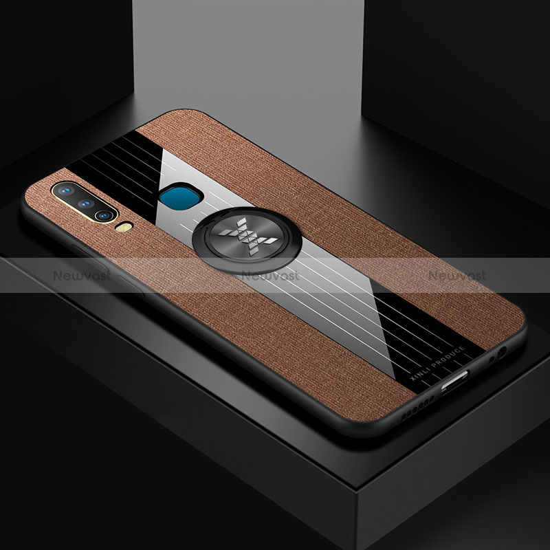 Ultra-thin Silicone Gel Soft Case Cover with Magnetic Finger Ring Stand X01L for Vivo Y11 Brown