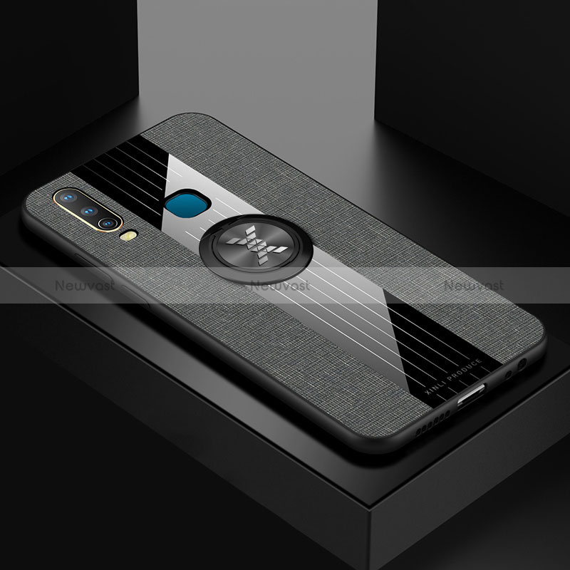 Ultra-thin Silicone Gel Soft Case Cover with Magnetic Finger Ring Stand X01L for Vivo Y12 Gray