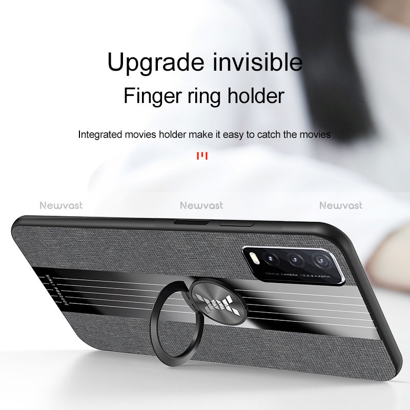 Ultra-thin Silicone Gel Soft Case Cover with Magnetic Finger Ring Stand X01L for Vivo Y12G