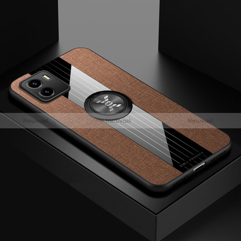 Ultra-thin Silicone Gel Soft Case Cover with Magnetic Finger Ring Stand X01L for Vivo Y15C Brown