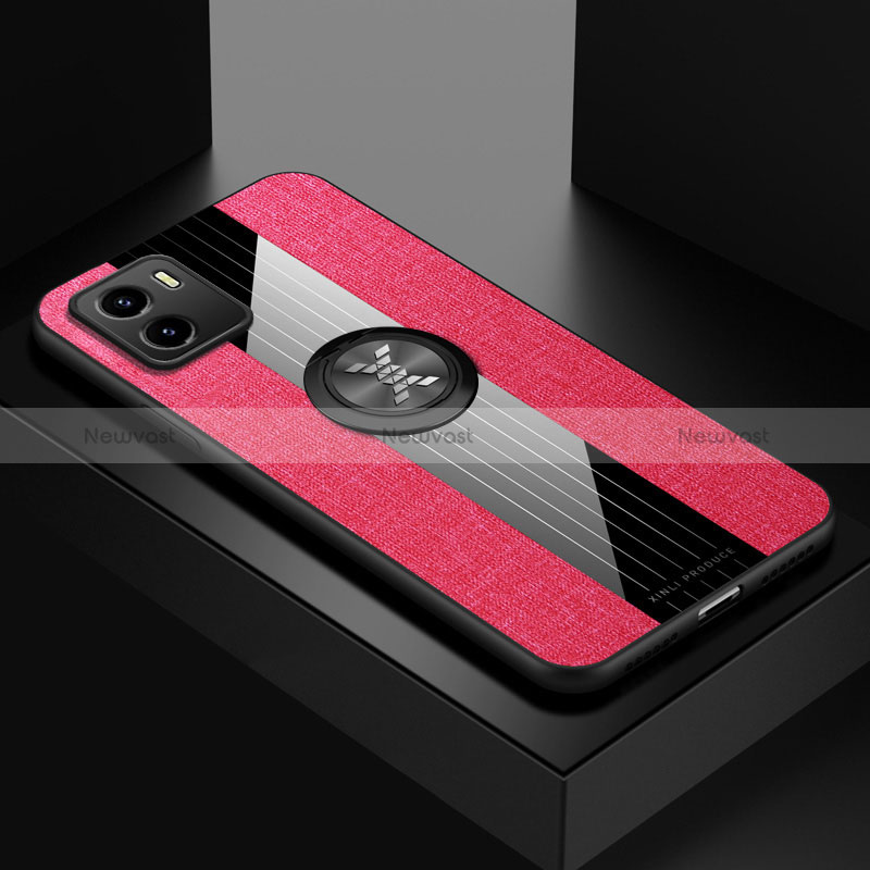 Ultra-thin Silicone Gel Soft Case Cover with Magnetic Finger Ring Stand X01L for Vivo Y15S Red