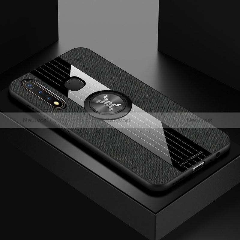 Ultra-thin Silicone Gel Soft Case Cover with Magnetic Finger Ring Stand X01L for Vivo Y19 Black