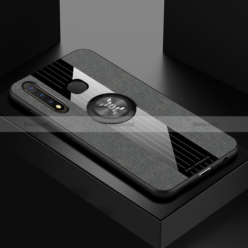 Ultra-thin Silicone Gel Soft Case Cover with Magnetic Finger Ring Stand X01L for Vivo Y19 Gray