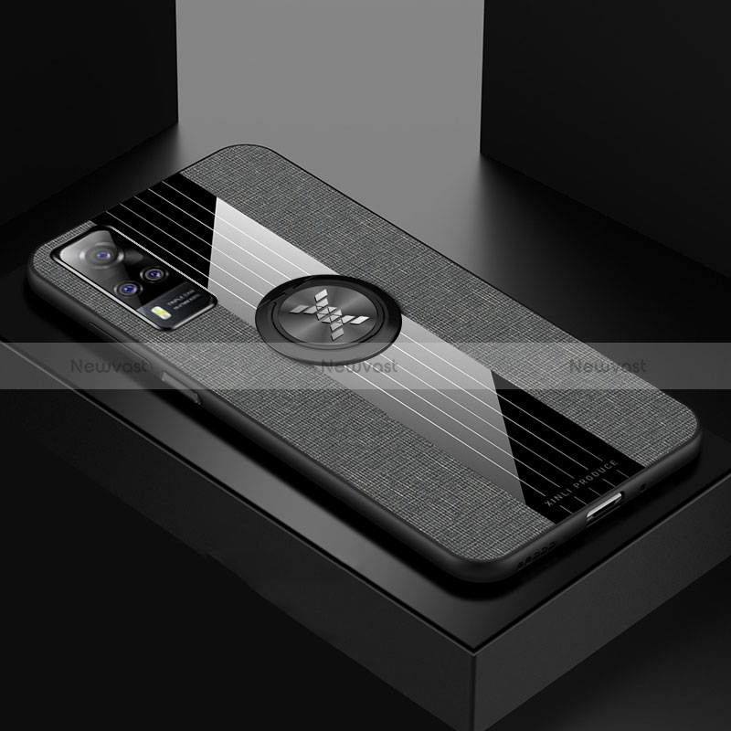 Ultra-thin Silicone Gel Soft Case Cover with Magnetic Finger Ring Stand X01L for Vivo Y31 (2021) Gray