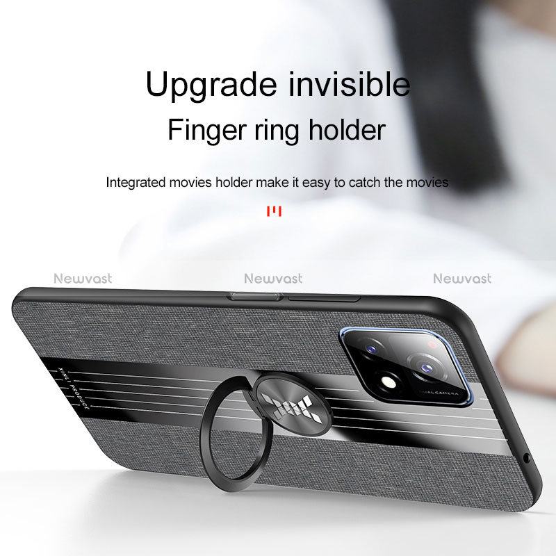 Ultra-thin Silicone Gel Soft Case Cover with Magnetic Finger Ring Stand X01L for Vivo Y31s 5G