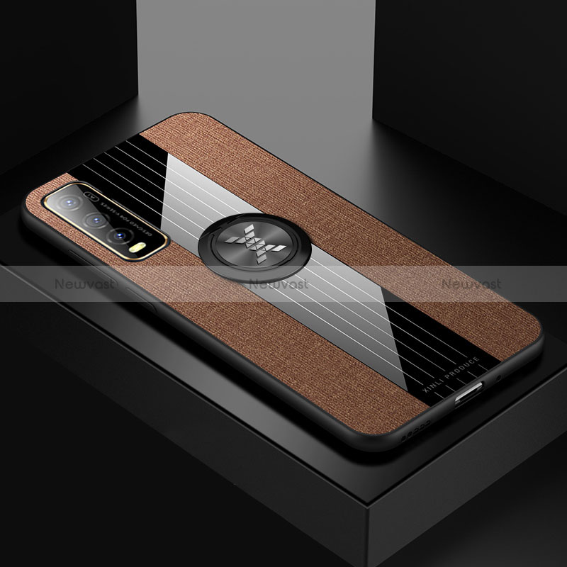 Ultra-thin Silicone Gel Soft Case Cover with Magnetic Finger Ring Stand X01L for Vivo Y51s 5G Brown