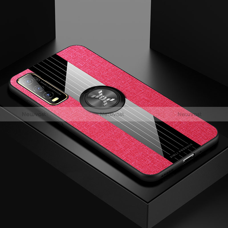 Ultra-thin Silicone Gel Soft Case Cover with Magnetic Finger Ring Stand X01L for Vivo Y51s 5G Red