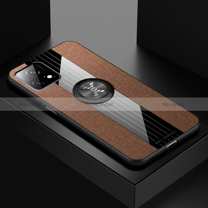 Ultra-thin Silicone Gel Soft Case Cover with Magnetic Finger Ring Stand X01L for Vivo Y52s 5G Brown