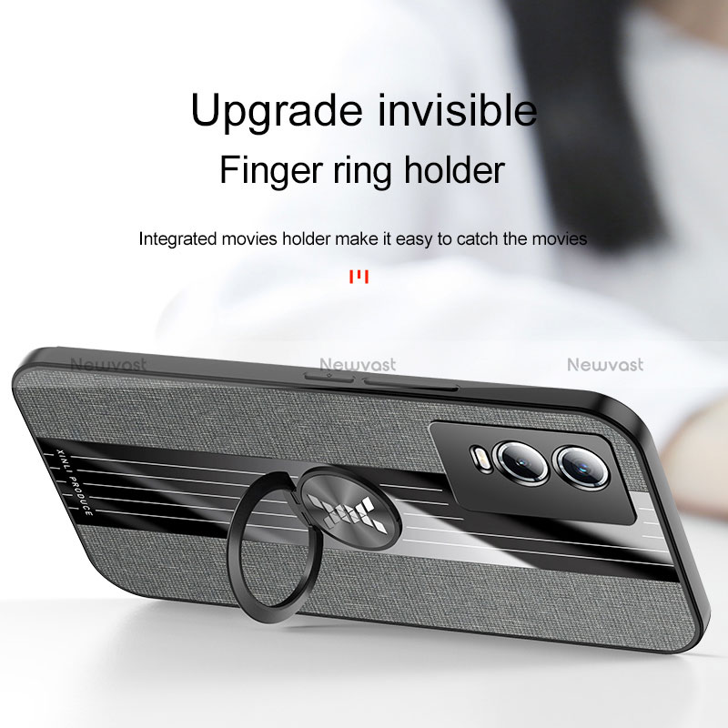 Ultra-thin Silicone Gel Soft Case Cover with Magnetic Finger Ring Stand X01L for Vivo Y74s 5G