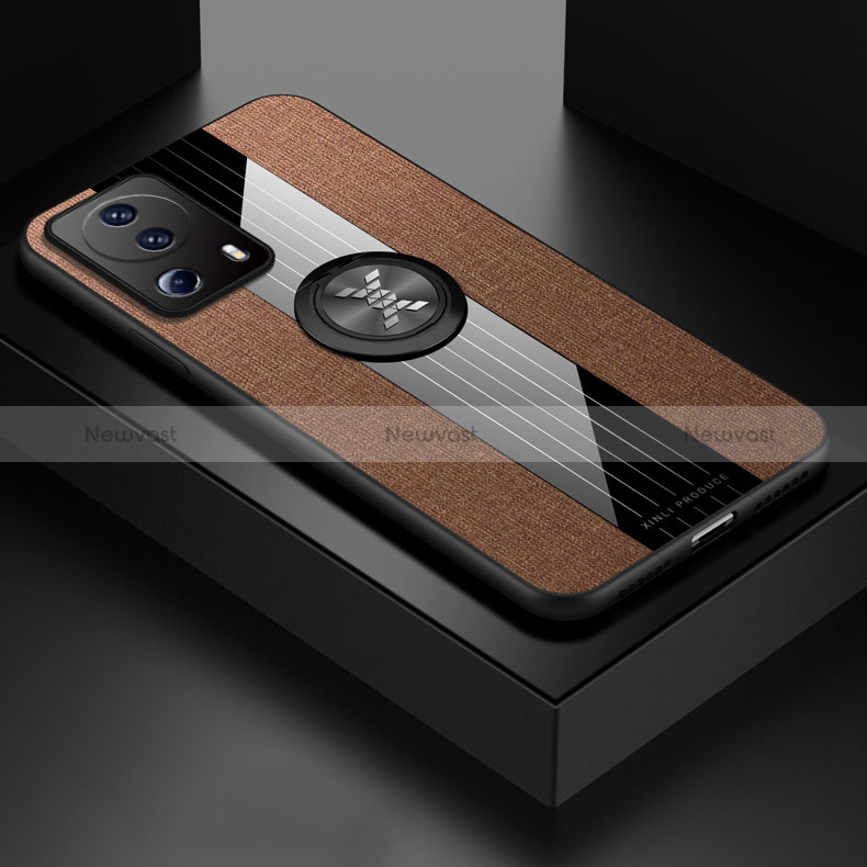 Ultra-thin Silicone Gel Soft Case Cover with Magnetic Finger Ring Stand X01L for Xiaomi Civi 2 5G Brown