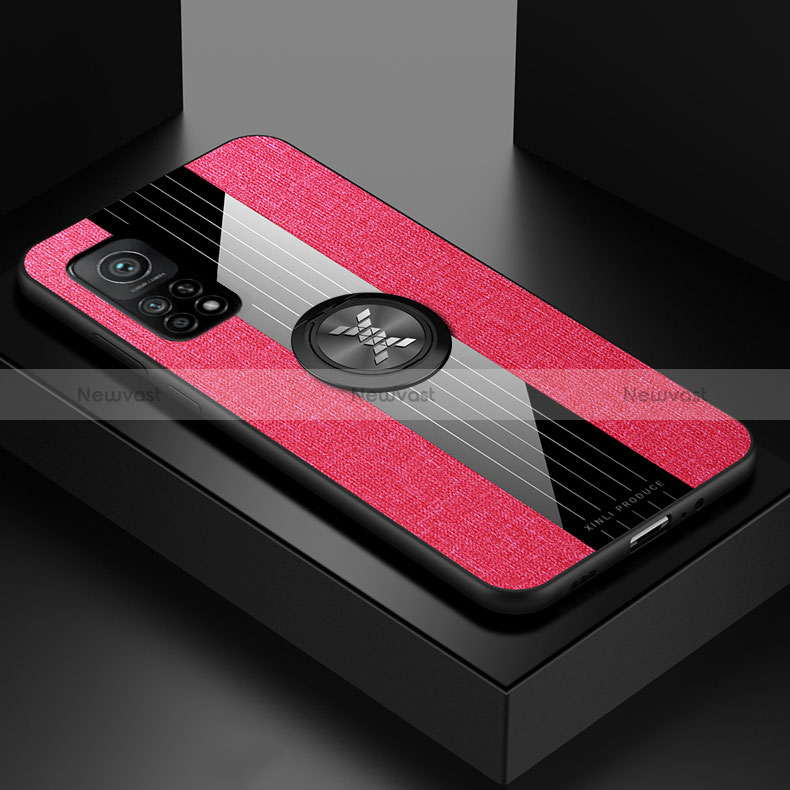 Ultra-thin Silicone Gel Soft Case Cover with Magnetic Finger Ring Stand X01L for Xiaomi Mi 10T Pro 5G Red