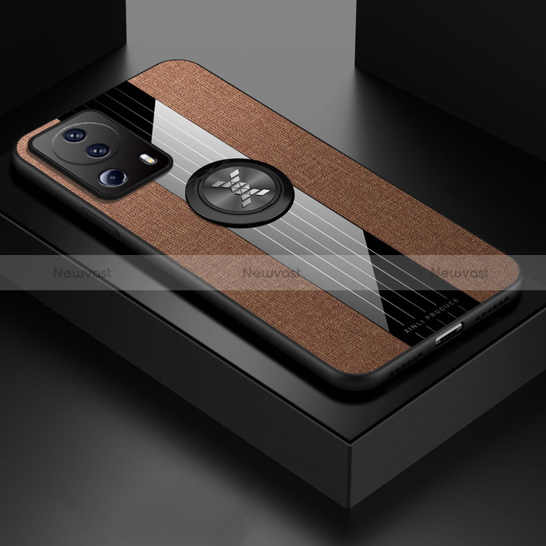 Ultra-thin Silicone Gel Soft Case Cover with Magnetic Finger Ring Stand X01L for Xiaomi Mi 13 Lite 5G Brown