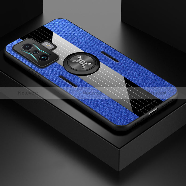 Ultra-thin Silicone Gel Soft Case Cover with Magnetic Finger Ring Stand X01L for Xiaomi Poco F4 GT 5G Blue