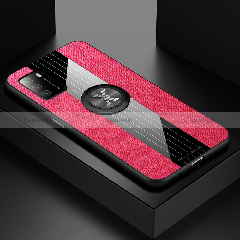 Ultra-thin Silicone Gel Soft Case Cover with Magnetic Finger Ring Stand X01L for Xiaomi Poco M3 Red