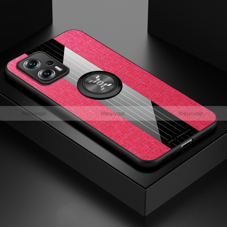 Ultra-thin Silicone Gel Soft Case Cover with Magnetic Finger Ring Stand X01L for Xiaomi Poco X4 GT 5G Red