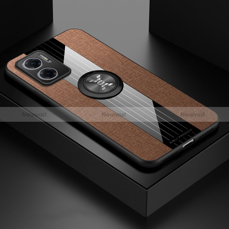 Ultra-thin Silicone Gel Soft Case Cover with Magnetic Finger Ring Stand X01L for Xiaomi Redmi 10 5G Brown