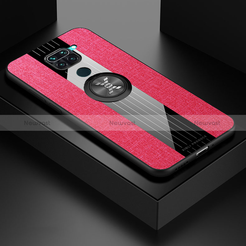Ultra-thin Silicone Gel Soft Case Cover with Magnetic Finger Ring Stand X01L for Xiaomi Redmi 10X 4G Red