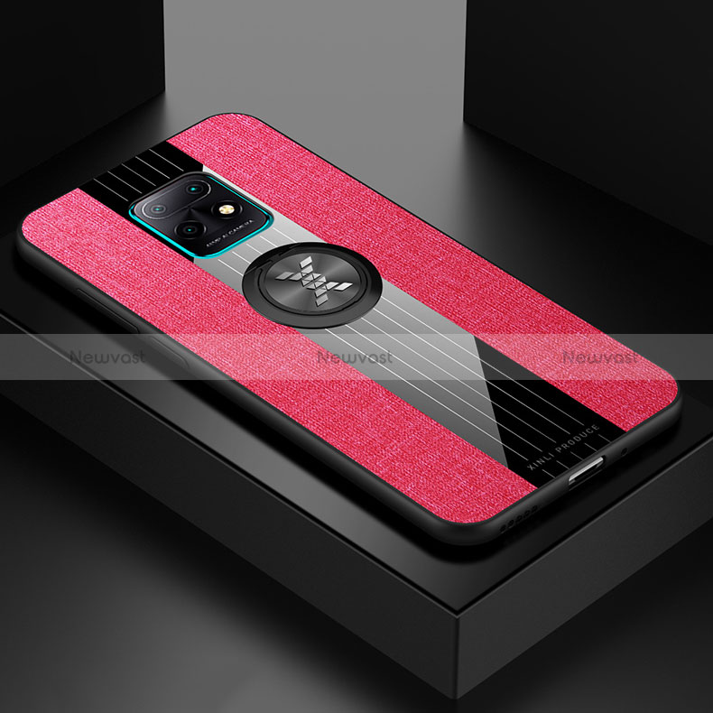 Ultra-thin Silicone Gel Soft Case Cover with Magnetic Finger Ring Stand X01L for Xiaomi Redmi 10X Pro 5G Red