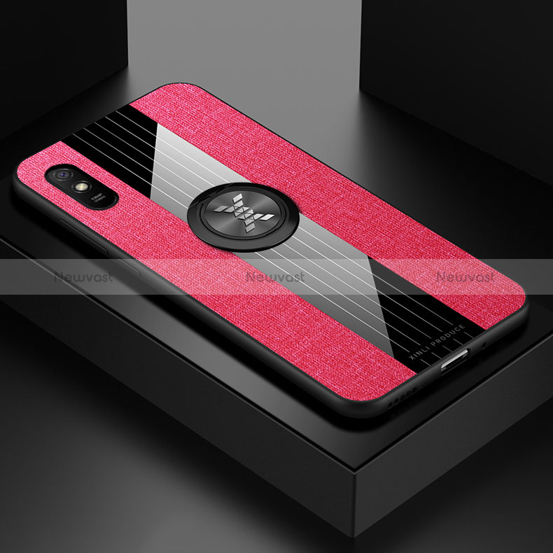 Ultra-thin Silicone Gel Soft Case Cover with Magnetic Finger Ring Stand X01L for Xiaomi Redmi 9A Red