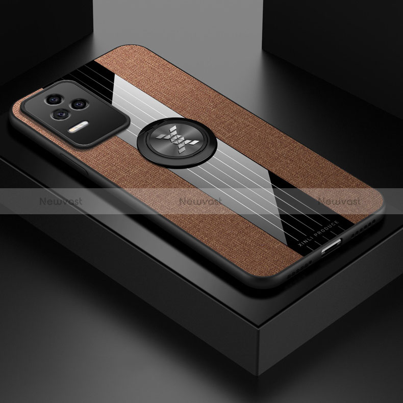 Ultra-thin Silicone Gel Soft Case Cover with Magnetic Finger Ring Stand X01L for Xiaomi Redmi K50 5G Brown