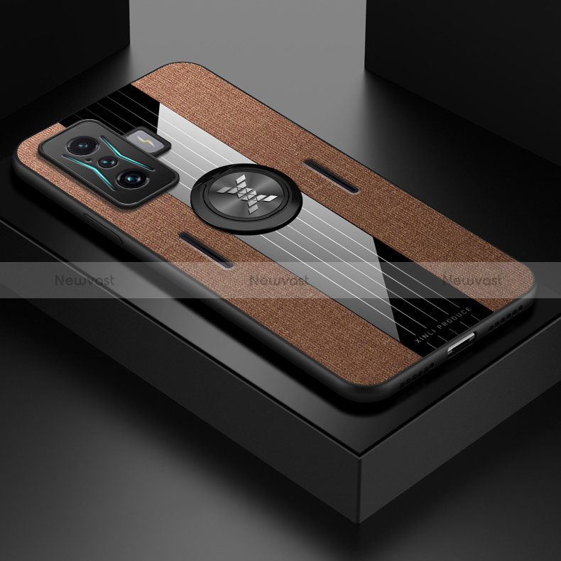 Ultra-thin Silicone Gel Soft Case Cover with Magnetic Finger Ring Stand X01L for Xiaomi Redmi K50 Gaming AMG F1 5G Brown