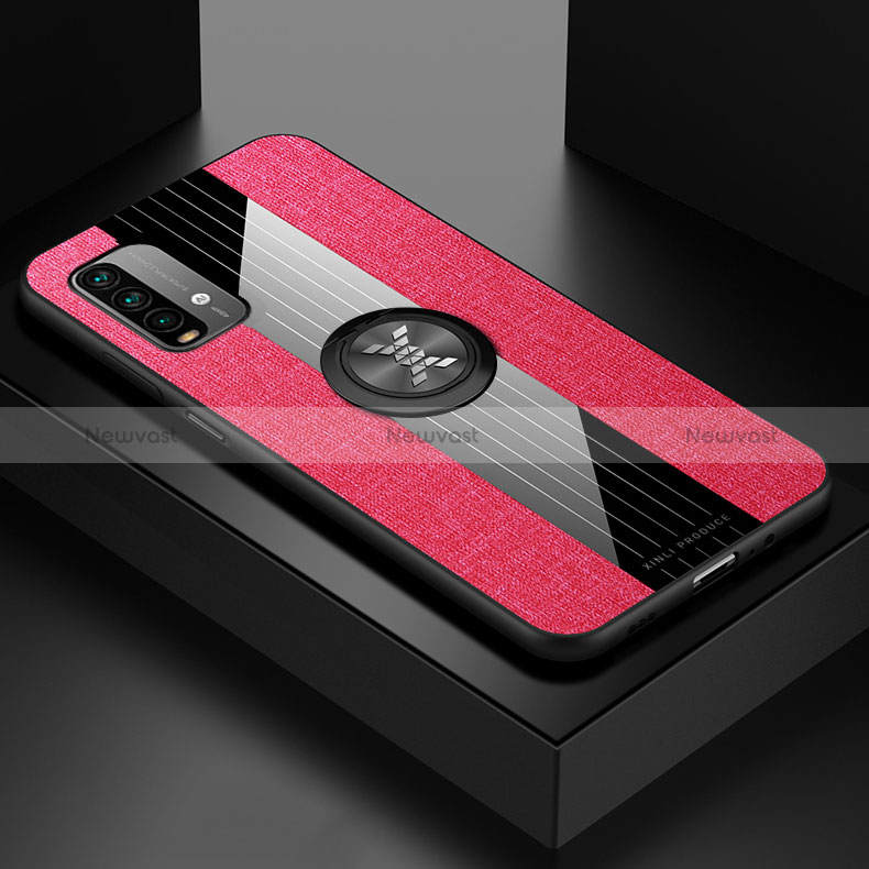 Ultra-thin Silicone Gel Soft Case Cover with Magnetic Finger Ring Stand X01L for Xiaomi Redmi Note 9 4G Red