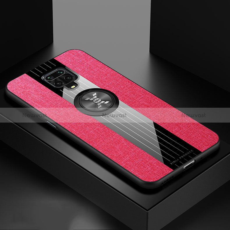 Ultra-thin Silicone Gel Soft Case Cover with Magnetic Finger Ring Stand X01L for Xiaomi Redmi Note 9S Red