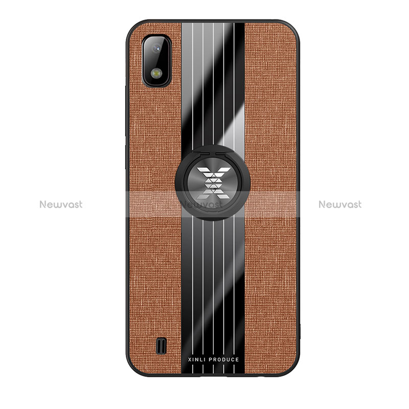 Ultra-thin Silicone Gel Soft Case Cover with Magnetic Finger Ring Stand X02L for Samsung Galaxy A10 Brown