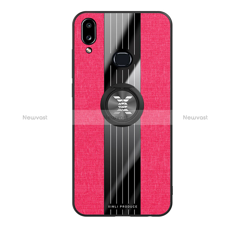 Ultra-thin Silicone Gel Soft Case Cover with Magnetic Finger Ring Stand X02L for Samsung Galaxy A10s Red