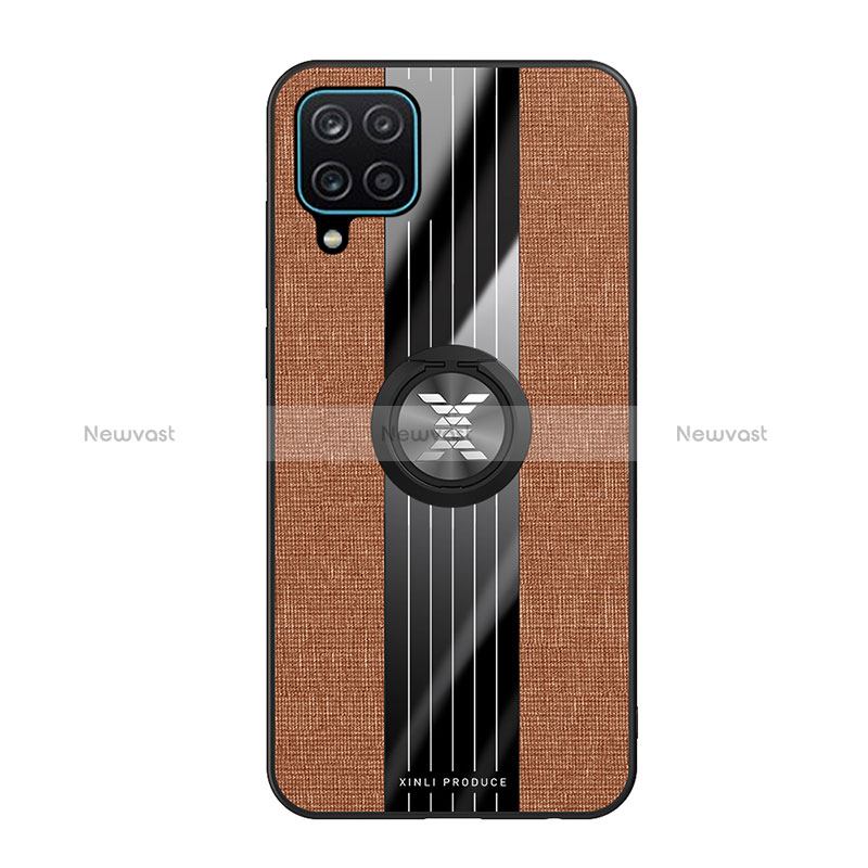 Ultra-thin Silicone Gel Soft Case Cover with Magnetic Finger Ring Stand X02L for Samsung Galaxy A12 5G Brown