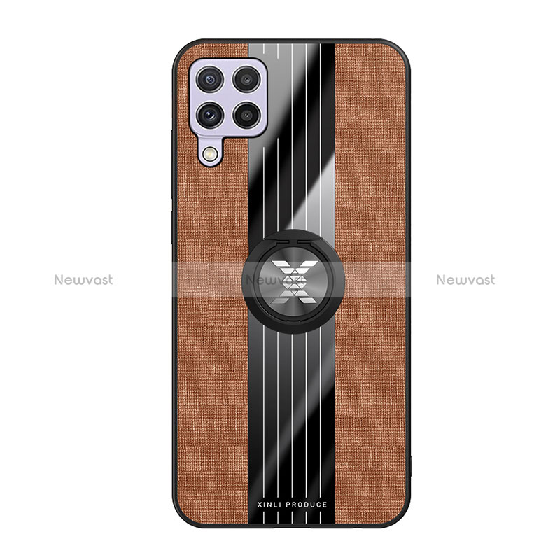 Ultra-thin Silicone Gel Soft Case Cover with Magnetic Finger Ring Stand X02L for Samsung Galaxy A22 4G Brown