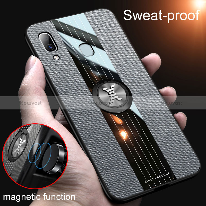 Ultra-thin Silicone Gel Soft Case Cover with Magnetic Finger Ring Stand X02L for Samsung Galaxy A30