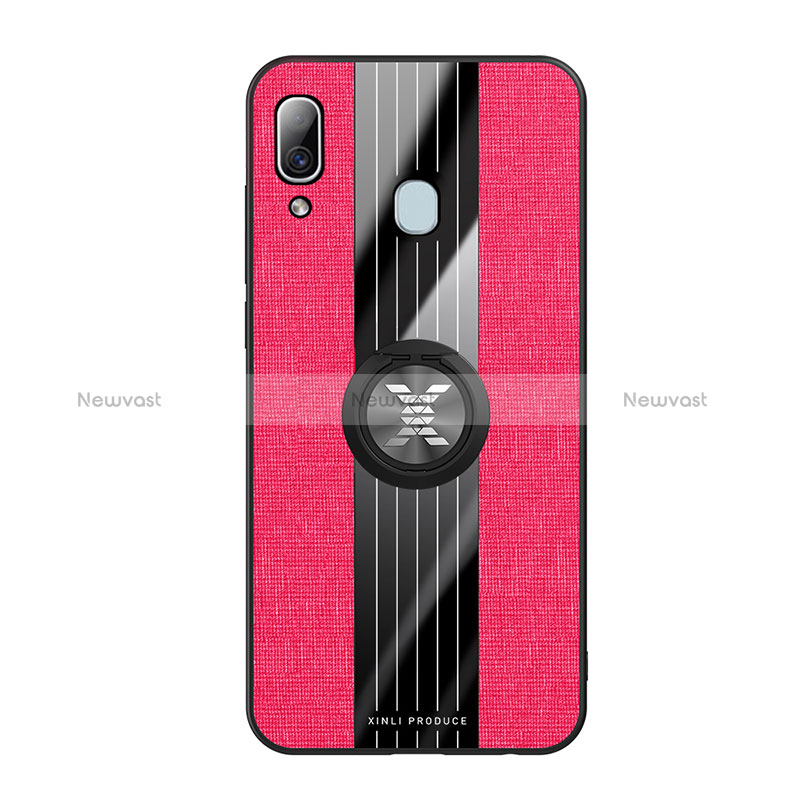 Ultra-thin Silicone Gel Soft Case Cover with Magnetic Finger Ring Stand X02L for Samsung Galaxy A30 Red