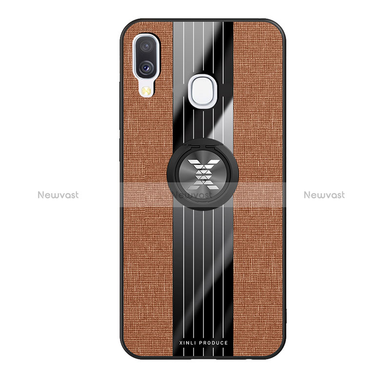 Ultra-thin Silicone Gel Soft Case Cover with Magnetic Finger Ring Stand X02L for Samsung Galaxy A40 Brown